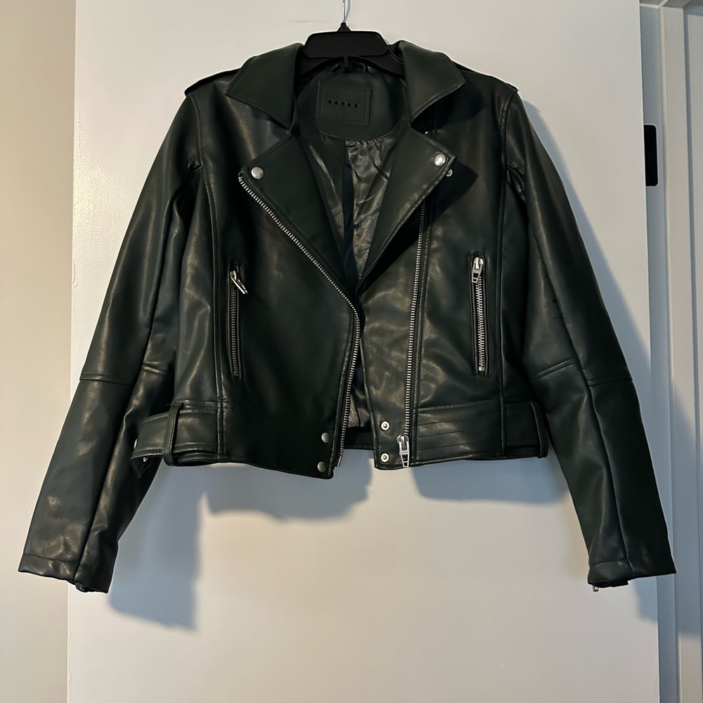 Size Small Dark Green Blank NYC Leather Moto Jacket